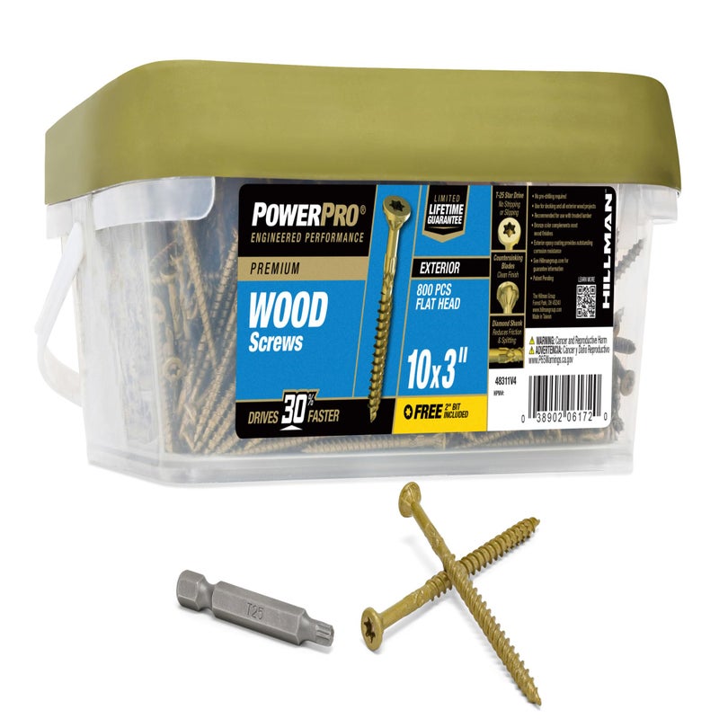 Power Pro Premium Exterior Wood Screws, #10 x 3 Inch All-Purpose Deck Screws for Outdoor Projects, T-25 Star Bit Included, Bronze, 800 Pieces | 48311V4 - Image 1
